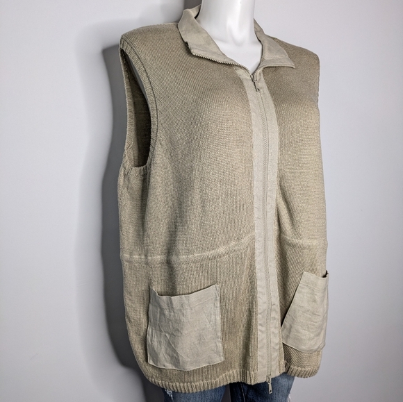 Lafayette 148 Tan Collared Zip Up Hemp Sweater Vest 3X - Picture 4 of 9
